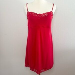 Victoria’s Secret Red Lace Trim Chemise Slip Nightgown Modal Blend Size Large